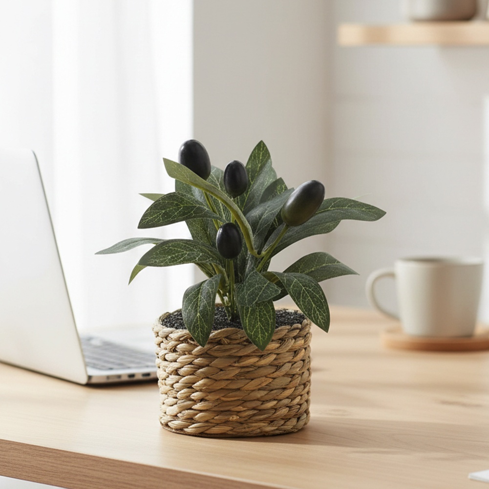 Home Office Desk Ideas - Искусственные растения: карманное оливковое дерево, пластиковые